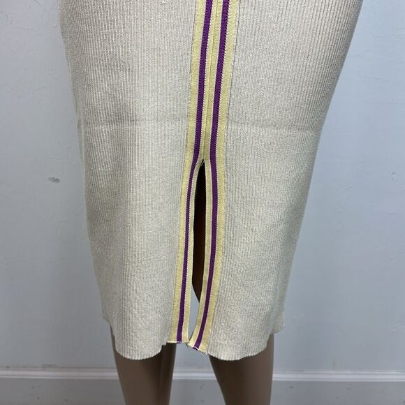 Sleeveless V-neck Midi Bodycon Dress In Light Beige Size M - Picture 2 of 9